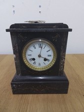 French 8-Day Black Slate Mantel Clock with Chime Roman Numerals - Z#9002