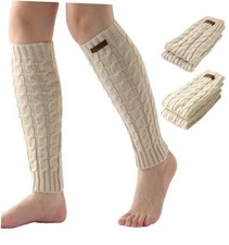 Brook  Bay Leg Warmers for Women - Cable Knit Beige
