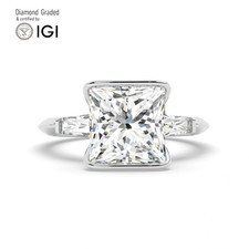 Princess Diamond Trilogy Ring 18k White Gold Labgrown 5.50 Ct Solitaire