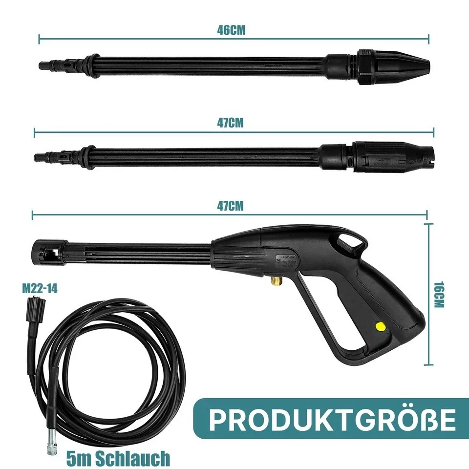 HOMTAS Hochdruckpistole Lanze RotorDüse & Schlauch M22-14 für Hochdruckreiniger 160Bar