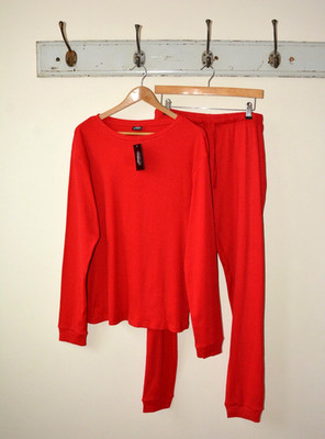 EX CITY COMFORT ROT GERIPPT HERREN LANGARM 100 % BAUMWOLLE PYJAMA SET GRÖSSE X-L