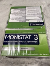 3 X Monistat 3 Day Yeast Infection Pre Filled Cream Applicators