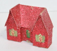 Vintage Putz Paperboard Mica Christmas Village Building Red Glitter No Base