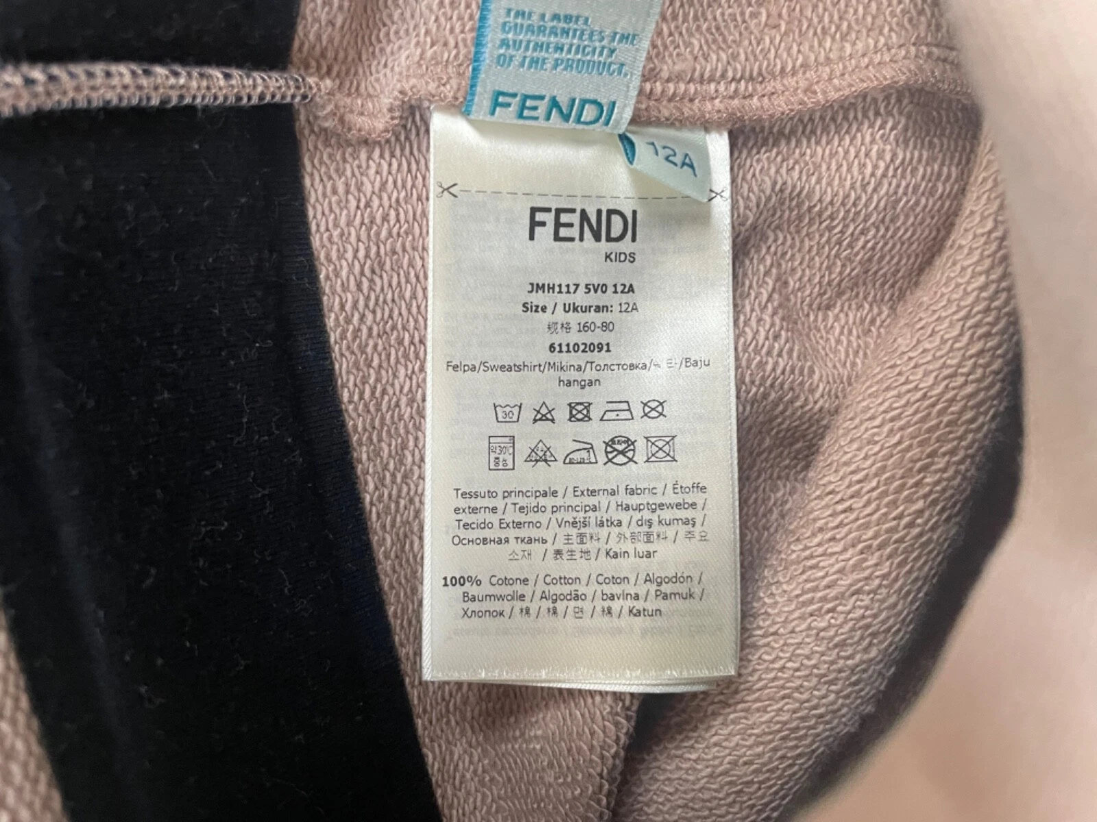 Borsa cintura Fendi stampa cotone felpa con cappuccio 12 anni 12 anni nuova con etichette