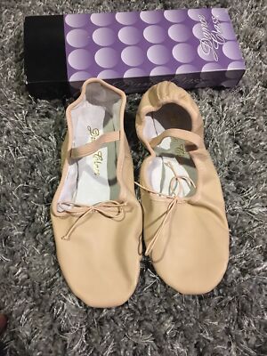Dance Class Women's Pink Soft Leather Suede Split Outsole Drawstring Ballet Sz 6