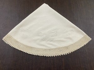 Vintage White Linen Tablecloth Table Cover Hand Embroidered Butterflies 37"