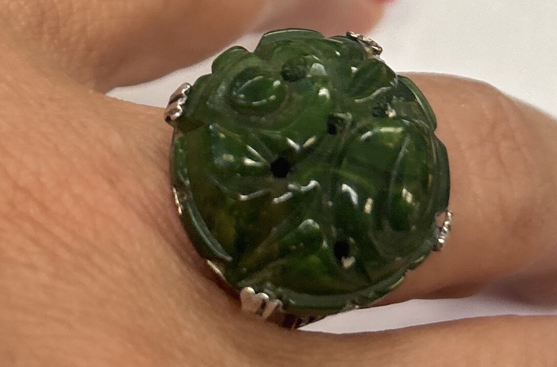 Sterling Silver Green BAKELITE Ring - Size 7. 5W - image 1