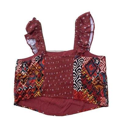 TORRID Stretch Top Womens 1 Boho Red Aztec Southwestern Tribal NoSleeve Torrid 1