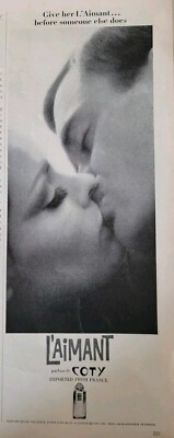 1964 give her Coty L'Aimant Perfume couple kissing vintage ad 
