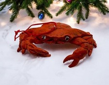 Vintage Clay Red Crab Christmas Tree Ornament Beach Ocean Life Coastal