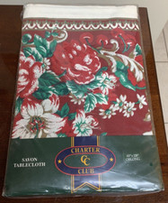 Charter Club Cherry Red Roses Cherries Savon Tablecloth Oblong 60 x 118 Floral
