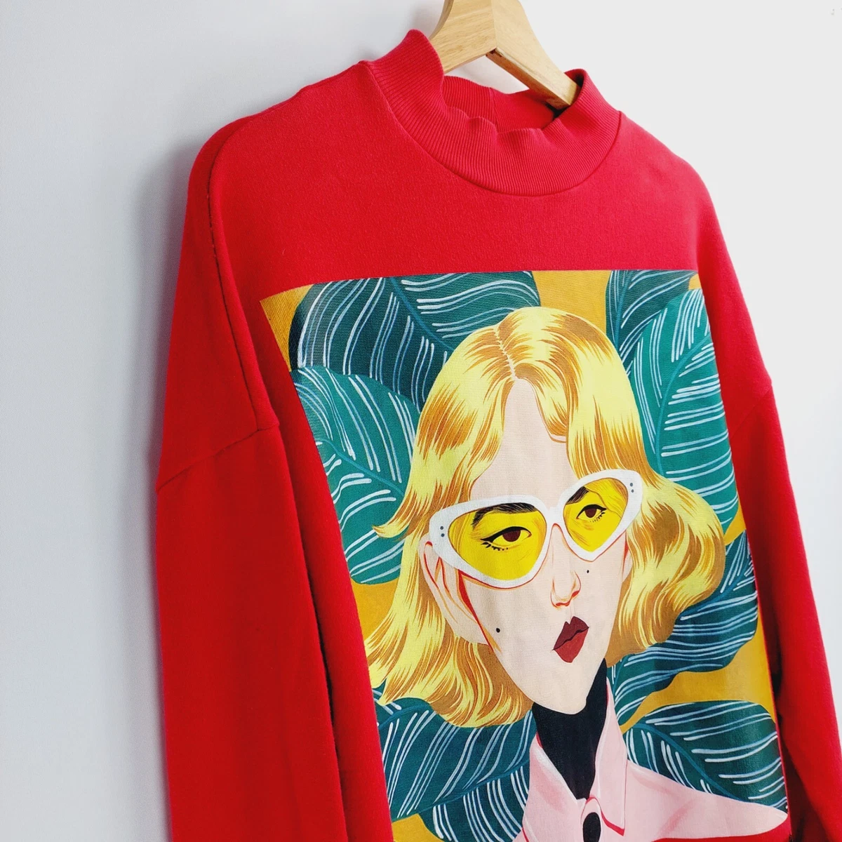 Zara Bijou Karman Oversized Sweatshirt Womens Sz M Red Long Sleeve Crew Neck