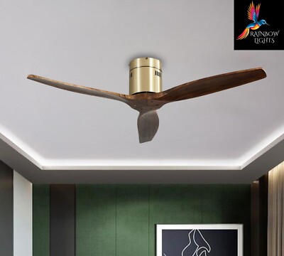 52'' Walnut Color 3 Pcs Wooden Blade Remote Control Ceiling Fan