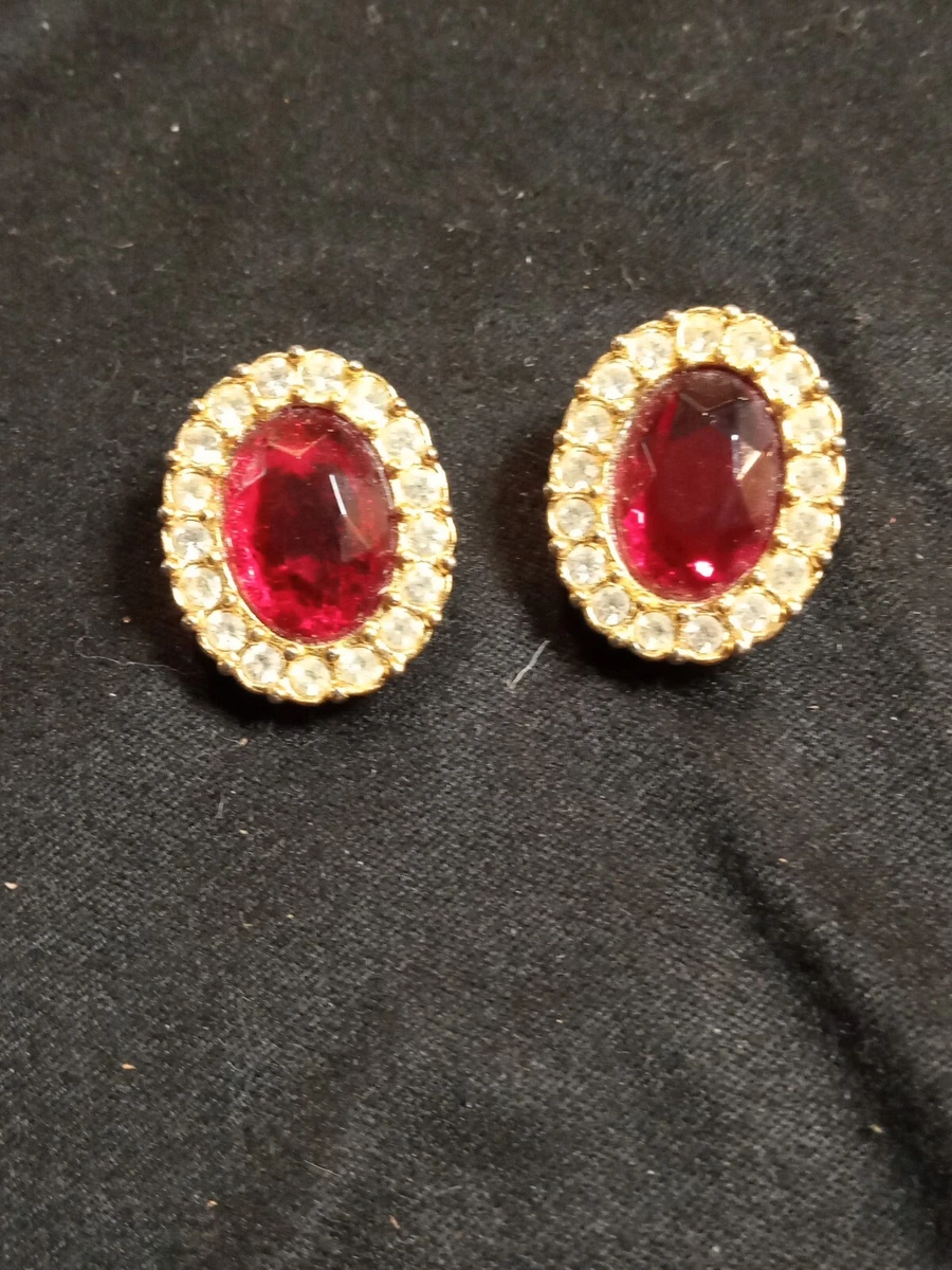BEAUTIFUL FAUX RUBY CRYSTAL CLIPON EARRINGS VERY GOOD CONDITION
