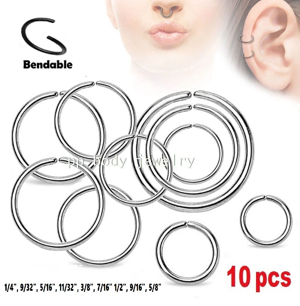 10pcs. Wholesale Surgical Steel Seamless Hoop Nose Ring Labret