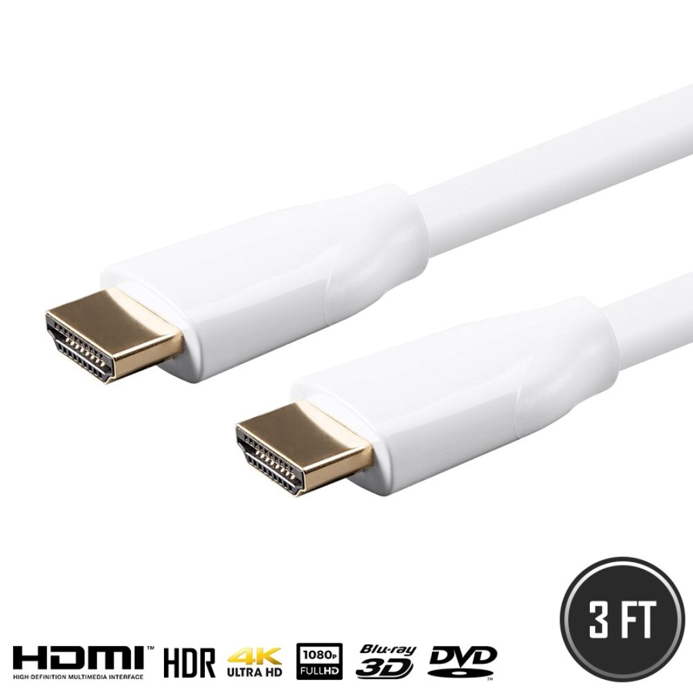 3FT HDMI Cable 4K 60Hz HDR 1080p 3D Ethernet for PS4 Xbox Blu-ray HDTV White-image