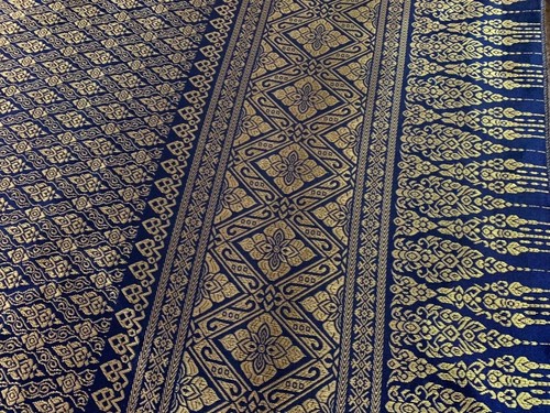 Navy Blue Thai Silk Traditional Fabric Wedding Dress Damask Pattern 40' Drape - Picture 4 of 6
