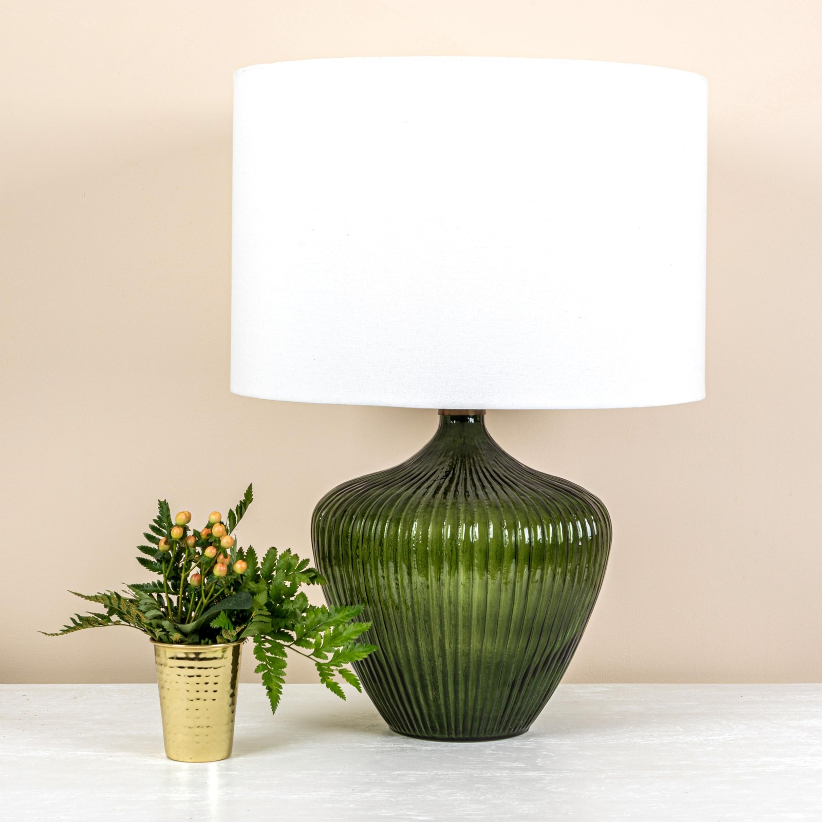 Creative Co-Op Green Glass Drum Shade Table Lamp  