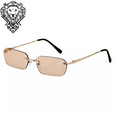 Rimless UV400 Sunglasses Small Rectangle Eyewear Womens Luxury Frameless Fashion