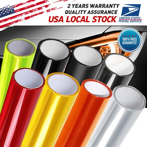 Headlight & Taillight Tint Film - Light Gloss Black Smoke Vinyl Wrap, 12x78 Inches, Adhesive, For Custom Car Bike Lighting