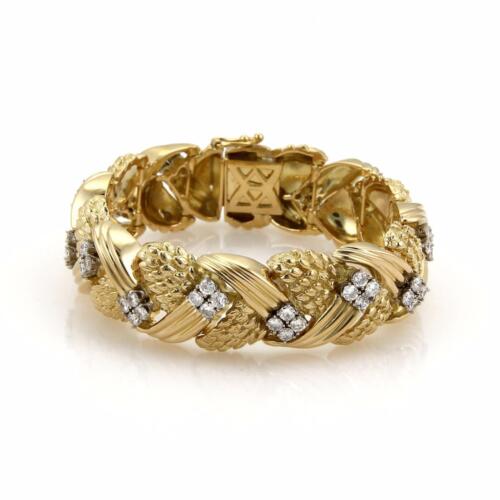 4.20ct Diamond 18k Yellow Gold Fancy Textured Link Bracelet
