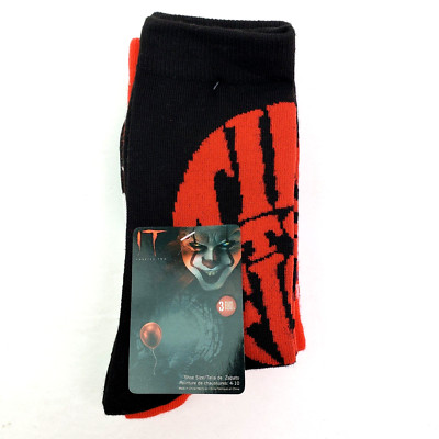 IT Chapter Two Womens Size 4-10 Scary Clown Halloween Crew Socks 3 Pk