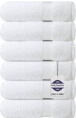 Soft Textiles Pack of 6 Cotton Bath Towels 24x48'' Pool Gym Towels