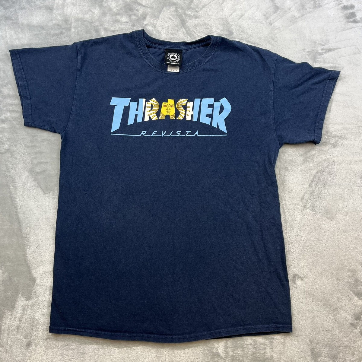 Thrasher Revista T-Shirt Size Medium Blue Skater Sun Logo Magazine