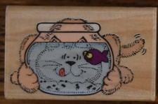 Rubber Stampede Just Looking 553-D Kitten Cat Kitty Rubber Stamp Fish Bowl