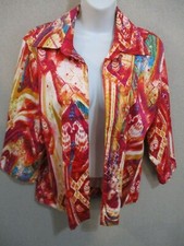 Chico's Additions Sequin Trimmed Open Front Jacket Size 2 12 Bright Bold