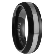 6mm Tungsten Carbide Men Women Black  Silver Dome Wedding Band Ring Size 5-8.5