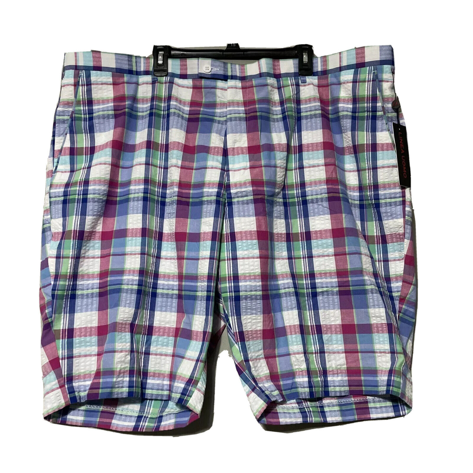 Linea Quantity limited Uomo Mens Pink Purple Teal Plaid Size Blend Cotton Shorts Inventory cleanup selling sale