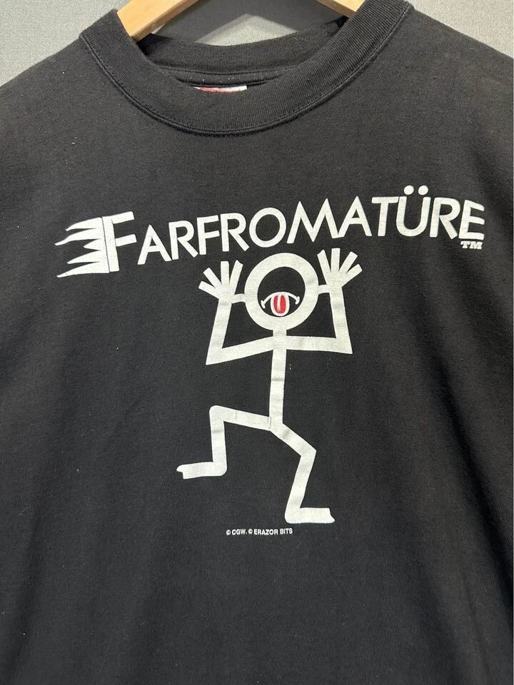 Vintage Farfromature Shirt Mens Large Black Stick Man Band tee CGW Erazor Bits - Image 3 of 4