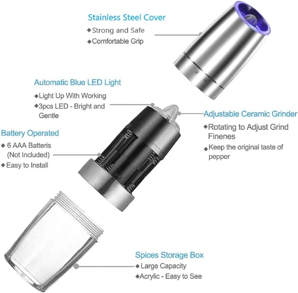Molinillo eléctrico de metal automático tabaco hierba pimienta sal molino luz eléctrica Foto 4 de 4