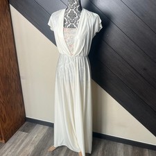 Vintage 70s Union Made S/M Maxi Dress Ivory Lace Insert Empire Waist Boho