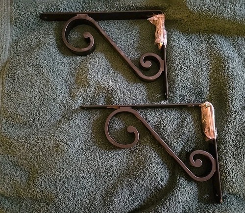2 Matte Black Shelf Brackets for Wood Shelves Scroll Steel Decorative 6.5" x 9" - Picture 2 of 3