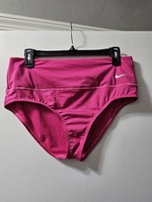 Nike Women's Swim Move To Zero High Waisted Dark Pink Bikini Bottoms. Size Large