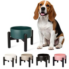 Raised Ceramic Dog Bowl Elevated Food Water Dish Stainless Steel Stand Small Med