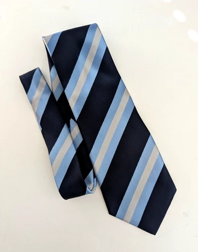DOLCE & GABBANA Silk Tie Striped Navy/Sky Blue/Silver Luxury Necktie ITALY - product listing photo