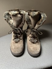 Stuart Weitzman Russell & Bromley Taupe  Suede Combat Boots Fur Trim UK 5.5-6
