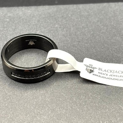 Blackjack BJR55B Men s Black Stainless Steel Ring with Black CZ Stones SZ12