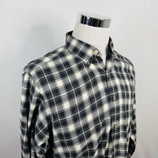 Bullock & Jones Large Casual USA Made Shirt Gray Ivory Plaid Cotton Button Down