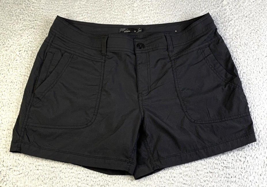 Prana Shorts Womens Size 14 Waist 32 Black Nylon Blend Lightweight Ripstop