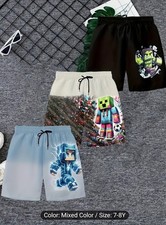 Set Of 3 Stylish Trunks For Boys, Quick Dry Fabric Beach, Short For Surfing