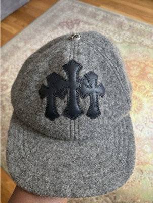 Chrome Hearts Gray Wool Cap Hat Triple Leather Cross Patch One Size (53 60 cm)