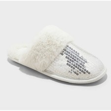 Auden Silver Sequin Slippers Womens 7/8 Sparkly New Years Christmas Bridal Party