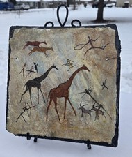 Stunning 10 By 10 Hand Painted Slate S. Rhodesia African Cave Art Early 60s Mark