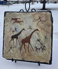 Stunning 10 By 10 Hand Painted Slate S. Rhodesia African Cave Art Early 60s Mark