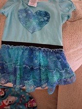 Girls Blue Tutu Dress Heart Design Lace Skirt Puff Sleeve Party Outfit