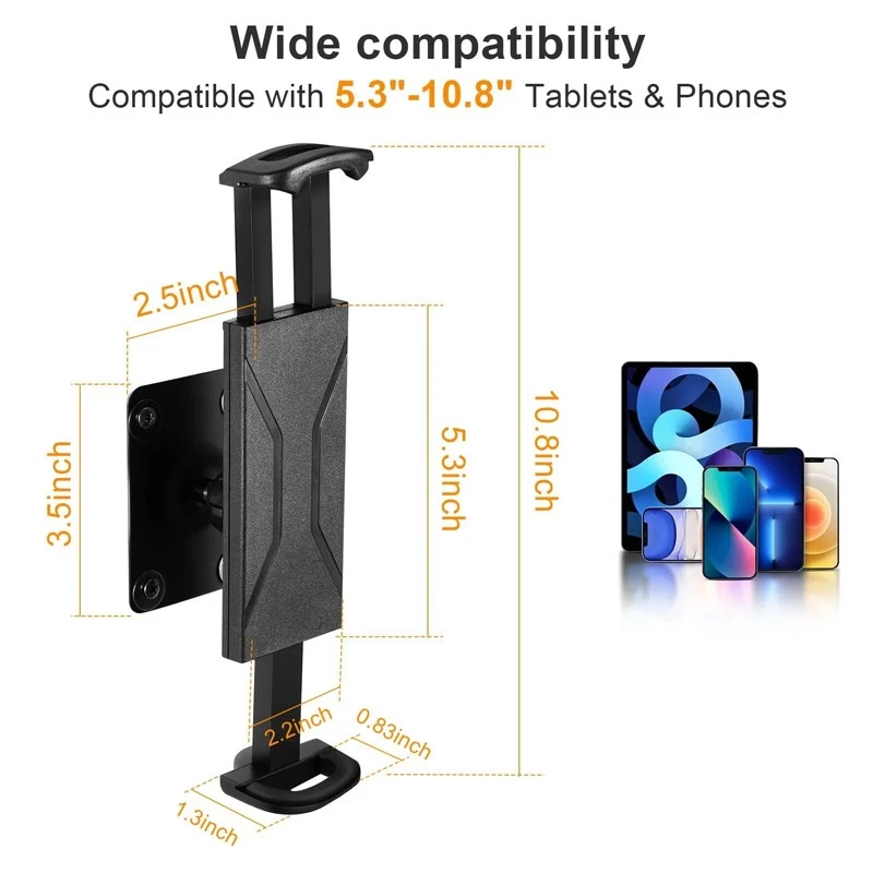 Universal Tablet Wall Mount 360° Adjustable Aluminum Holder for 5.3-10.8" iPad - Image 3 of 4